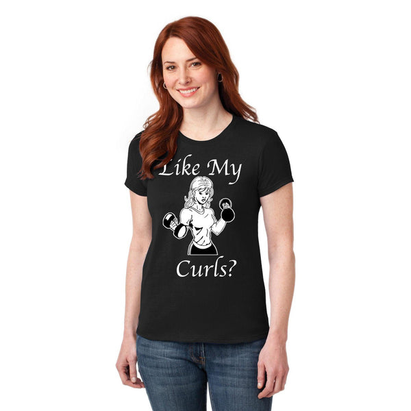 MuscleTeez.com - Like My Curls? - Women's Workout Graphic T-Shirt/Tee